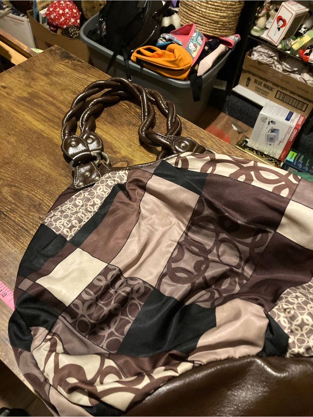 Strada brown patchwork design hobo shoulder bag